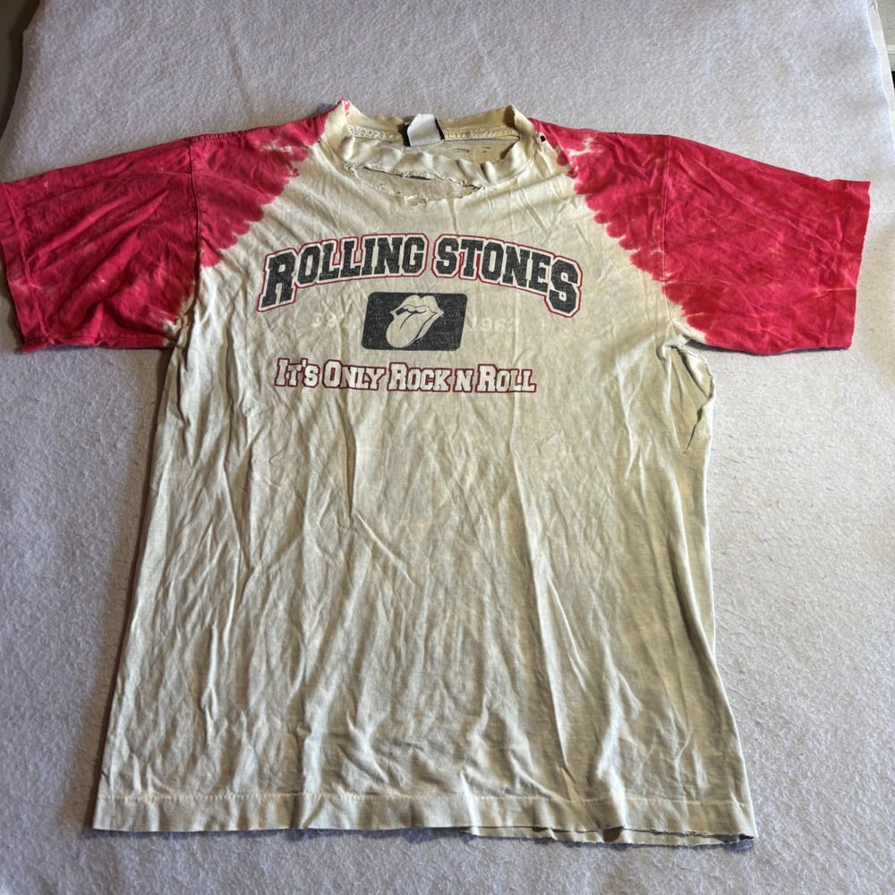 Vintage Liquid Blue Rolling Stones Thrashed Tie Dye Graphic T-Shirt Mens White M